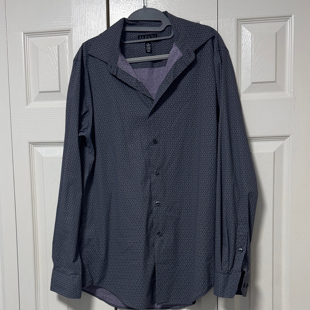 Alfani Printed Geometric Polo in Gray and Lilac A28